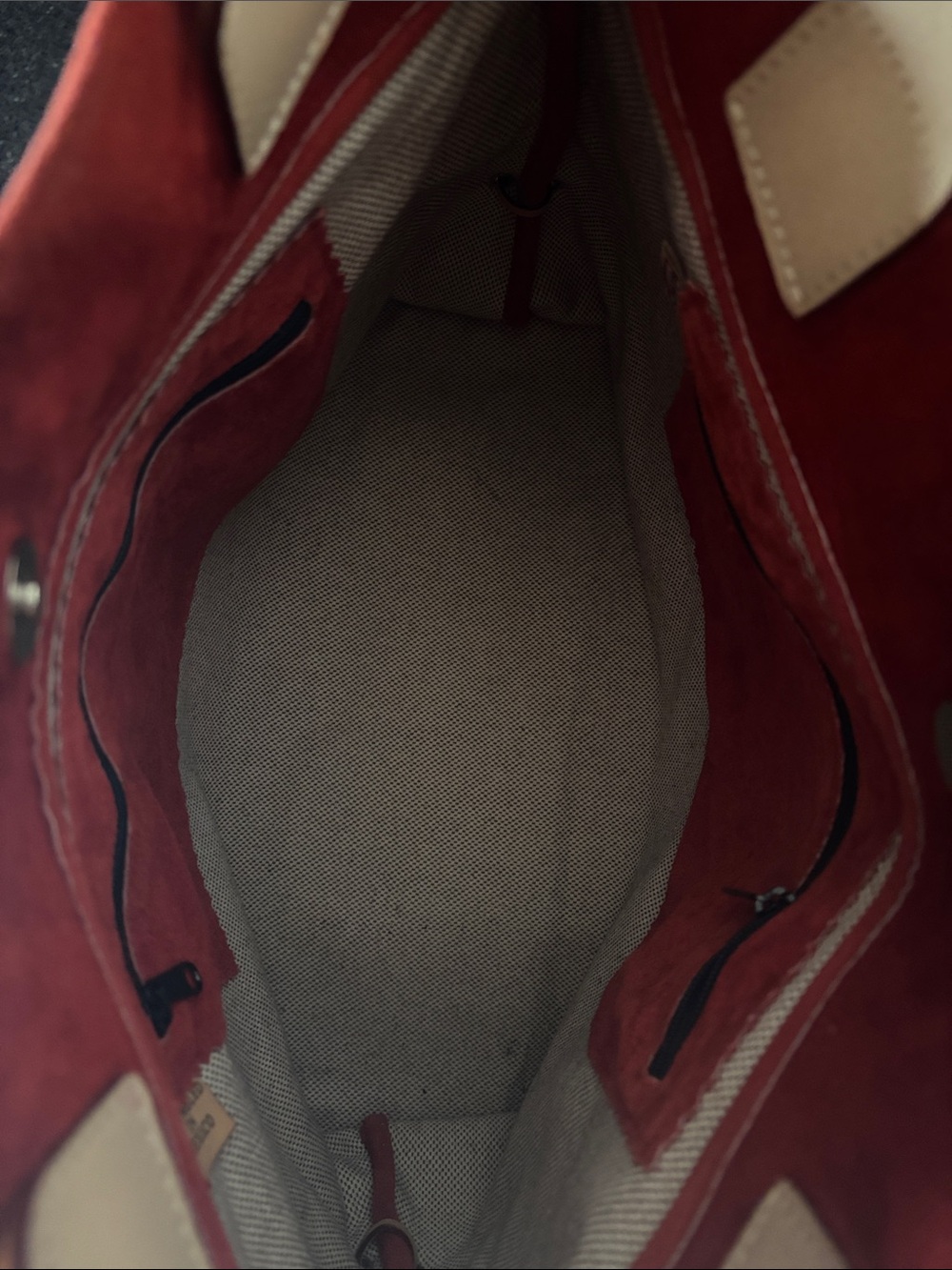 Dooney & Bourke Red Suede Tote with Tan Handles - Picture 12 of 16